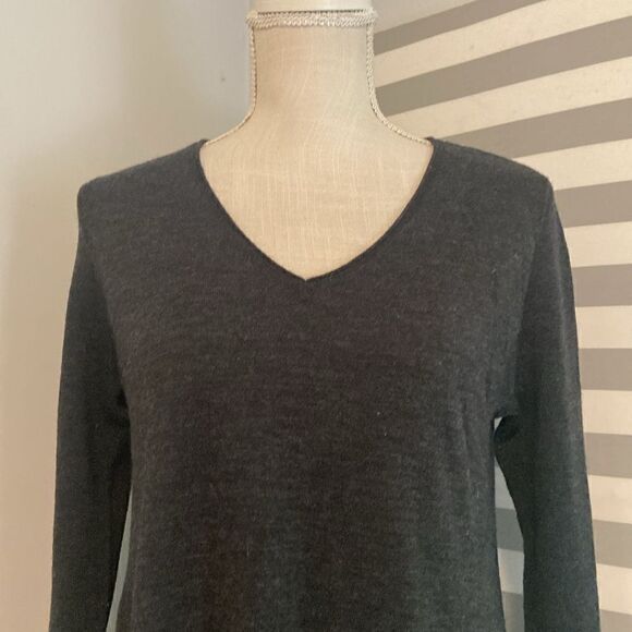 Eileen Fisher Black 100% Merino Wool Long Sleeve Asymmetrical Hem Dress Size M - Picture 2 of 12